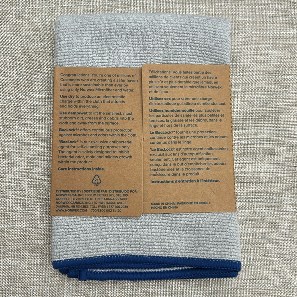 Norwex EnviroCloth - Gray with Blue Trim - Picture 2 of 2